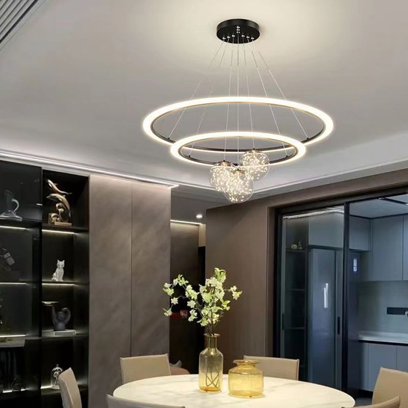 Multi Lights Ring Pendant Chandelier Modern Style Metal Hanging Lamps