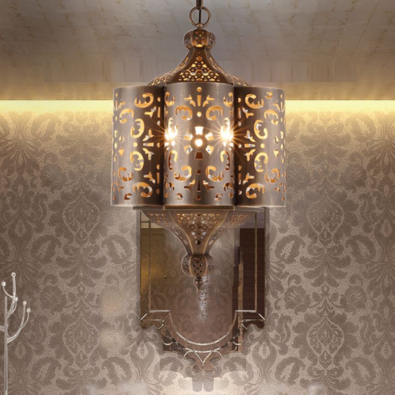Brass Hollow-Out Chandelier Light Antiqued Metal 6 Bulbs Restaurant Hanging Ceiling Lamp