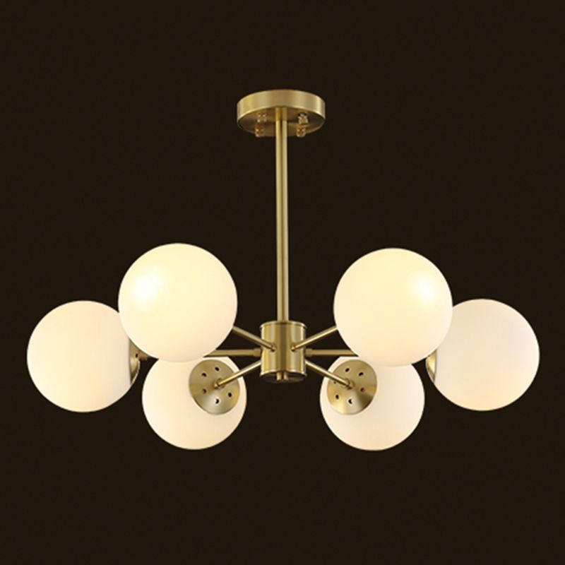 Gold Nordic Style Full Brass Lighting Fixture White Glass Ball Shade Molecular Large Chandelier