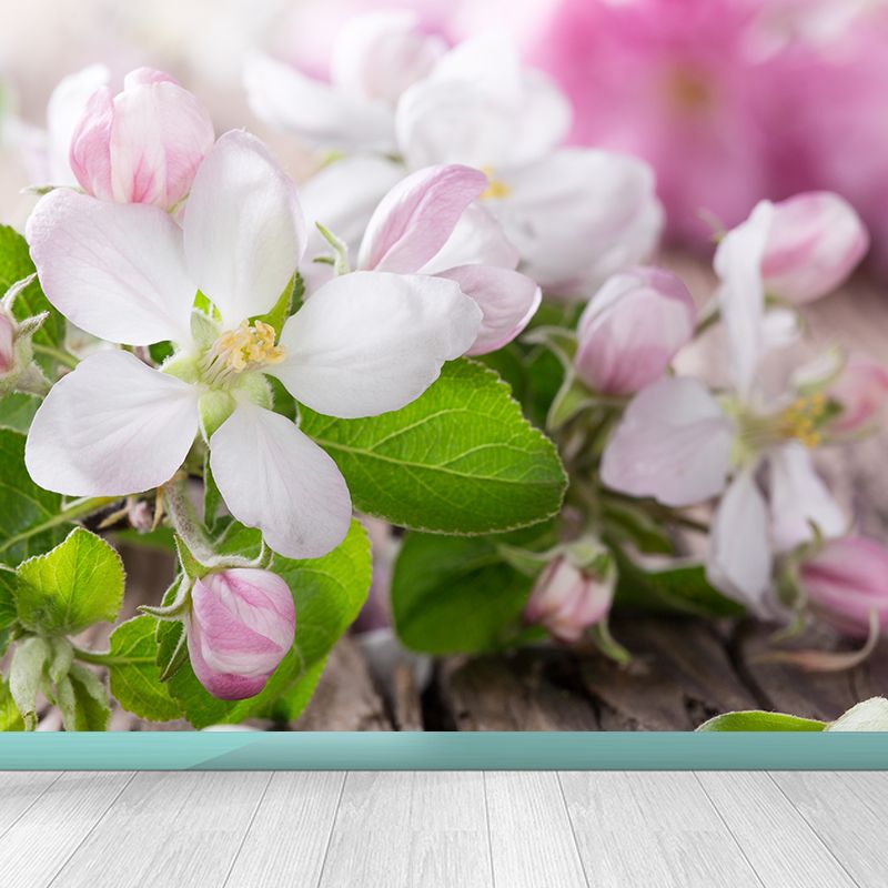 Flower Graphic Mural Wallpaper Pink Decorative Wall Covering for Living Room, Made to Measure