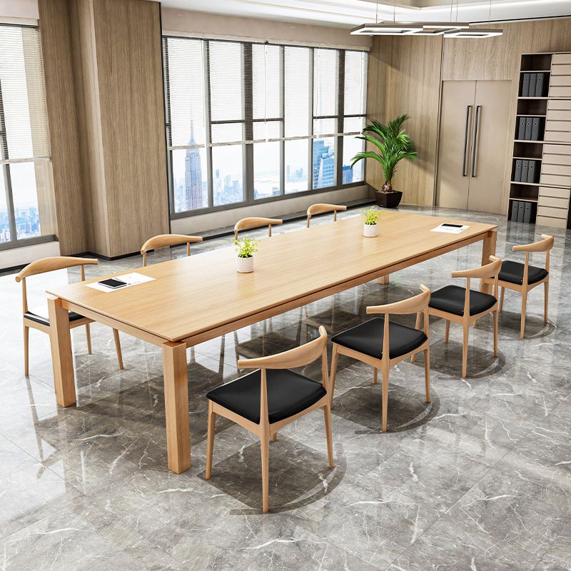 Rectangle Modern Table Solid Wood Fixed Dining Table with 4 Legs