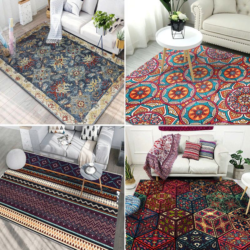 Boho-Chic Living Room Rug Multi Color Geometric Pattern Indoor Rug Anti-Slip Backing Easy Care Area Rug