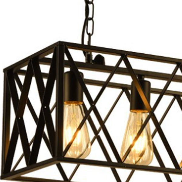 Rectangular Shape Pendant Light Modern Style Metal 4 Lights Hanging Lamp in Black