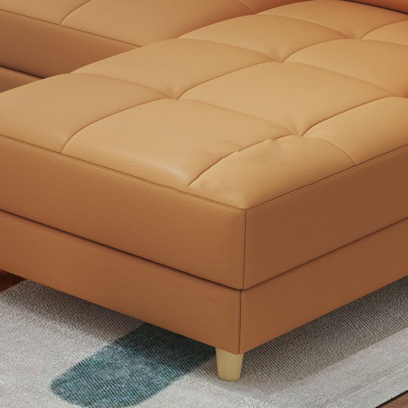 Modern Style Leather Sofa with Bolster Pillows Seating for Living Room