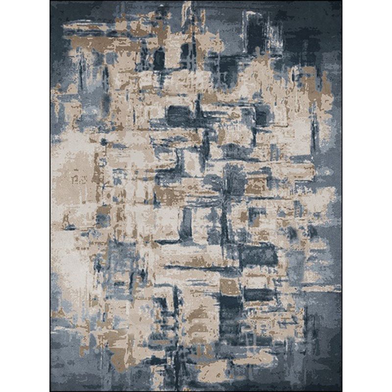 Industrial Oil Painting Pattern Rug Dark Blue Polyester Rug Washable Non-Slip Backing Area Rug for Bedroom