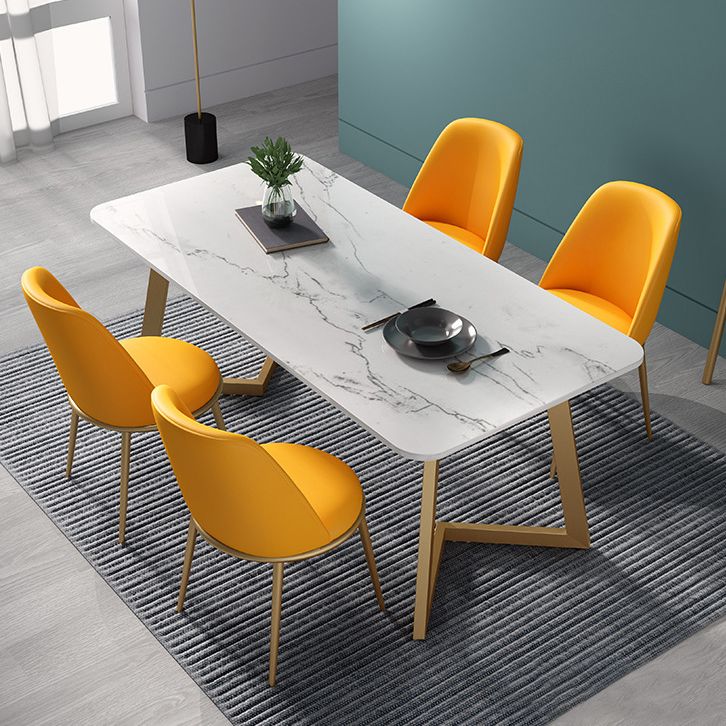Glam 1/2/4/5 Pieces Iron Dinette Set with Sintered Stone Top Rectangle Dining Table Set