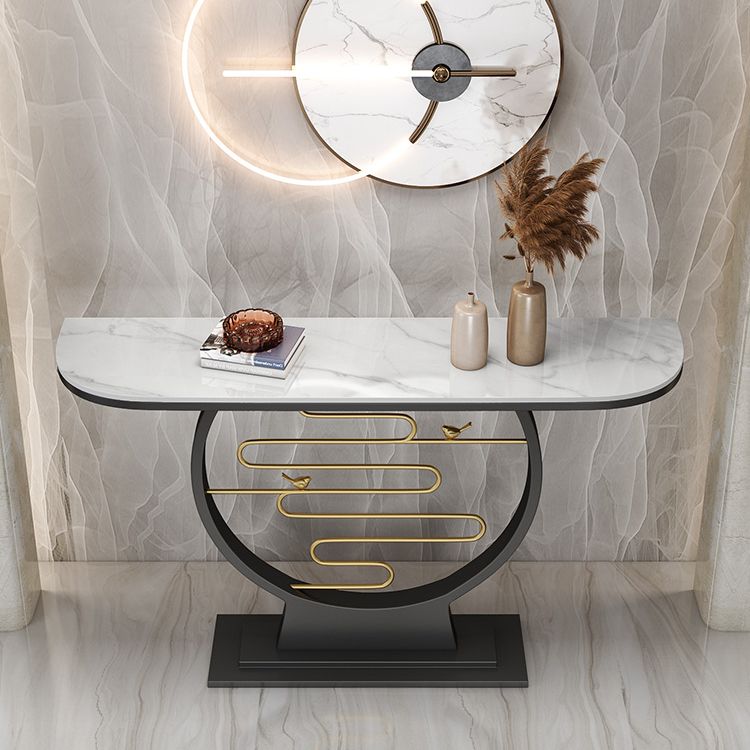 Modern & Contemporary Stone Console Sofa Table Half Moon Iron End Table for Hall