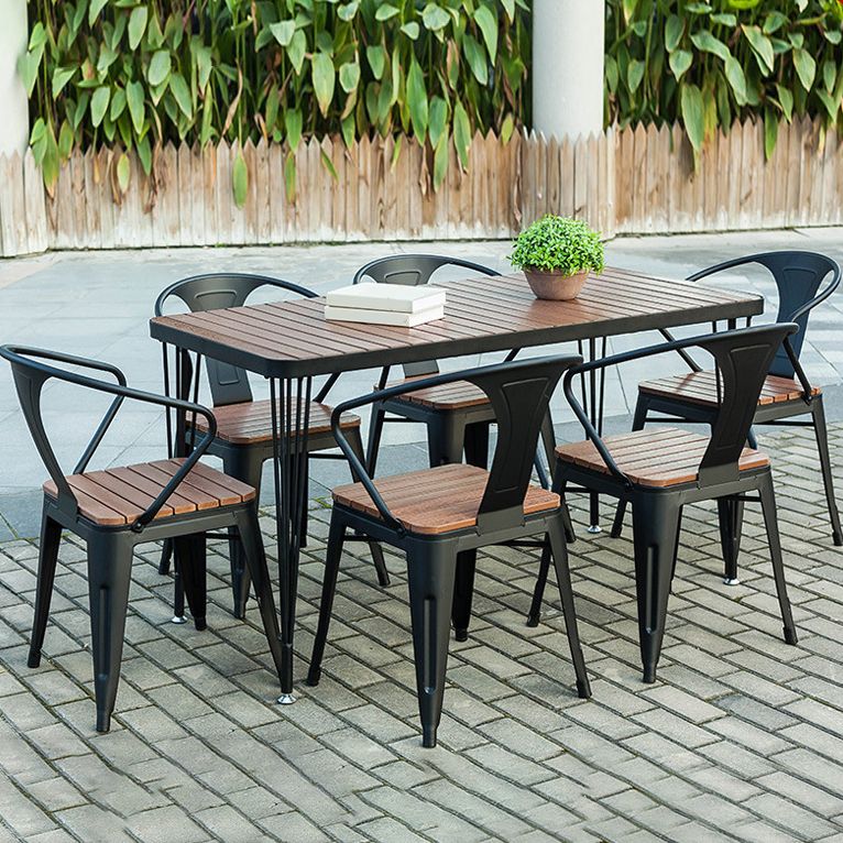 Modern Style 1/5/7 Pieces Metal Rectangle Dining Set Reclaimed Wood Dining Table Set