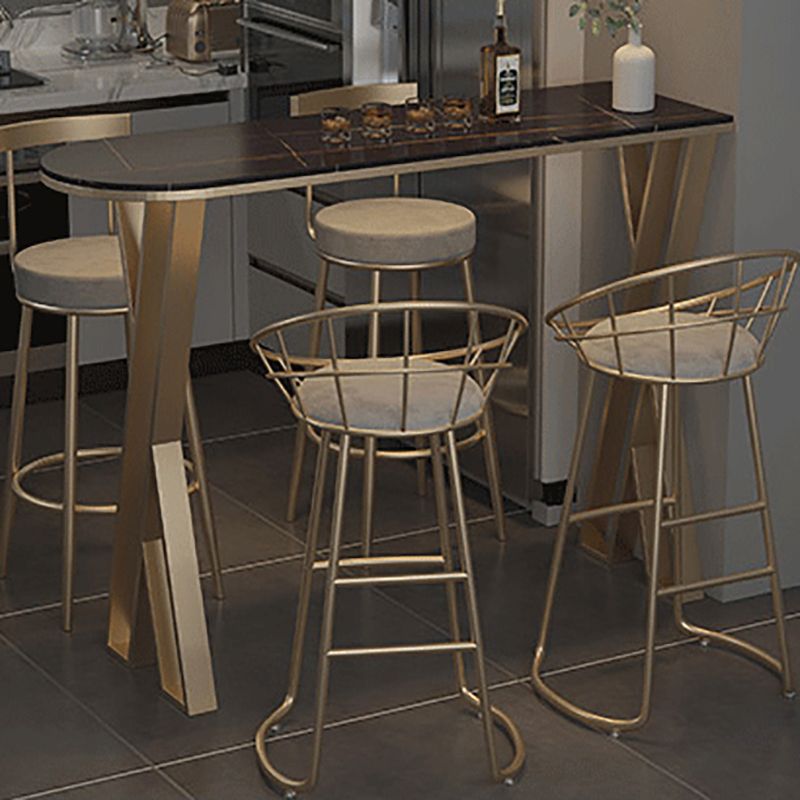 Glam Stone Indoor Pub Bar Table Gold Iron Bar Dining Table with Double Pedestal