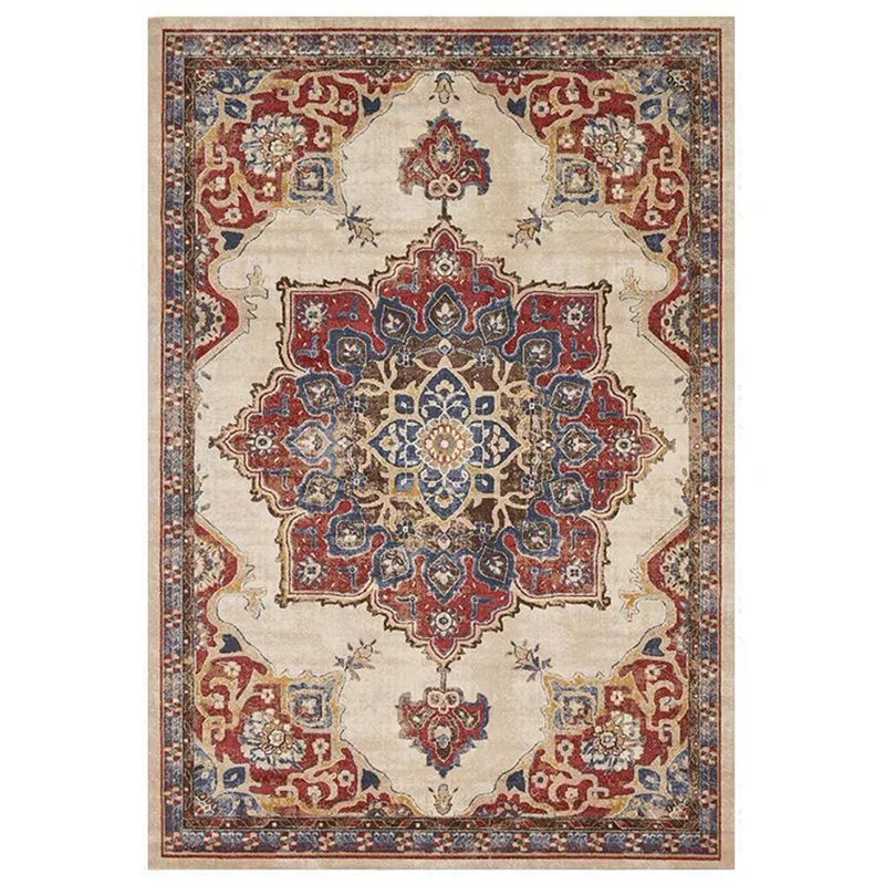 Tone rouge élégant Tone vintage Polyester Modèle marocain Rapis d'intérieur Rapis de support sans glissement pour le salon