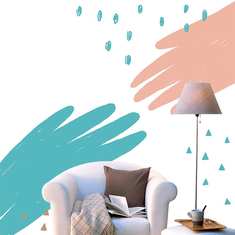 Illustration Hands Wall Mural Decal for Kids Bedroom, Pink-Blue, Custom Size Available