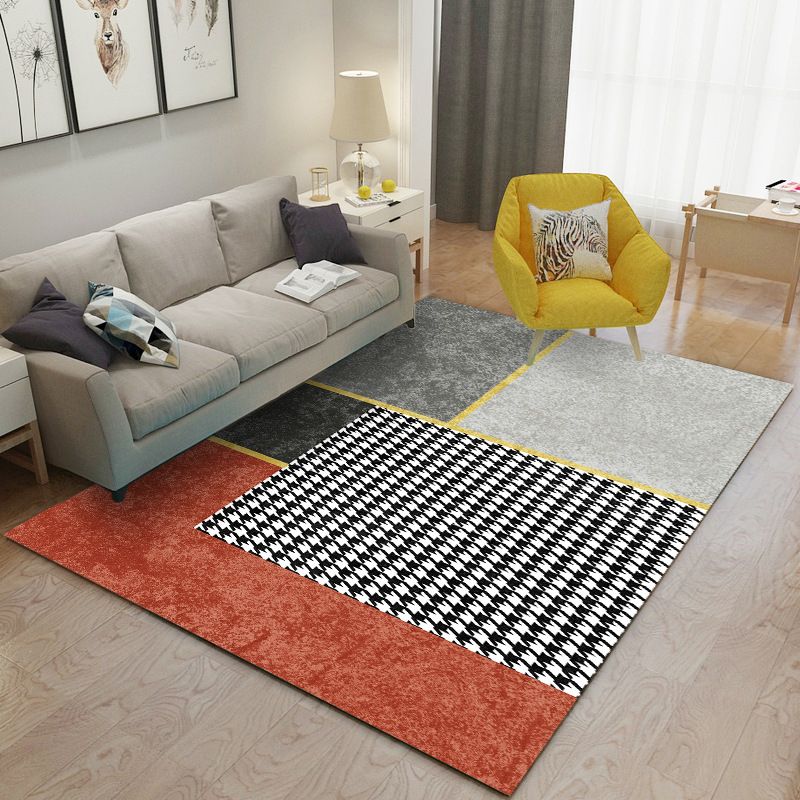 Grey Modern Rug Polyester Striped Indoor Rug Non-Slip Backing Rug for Living Room