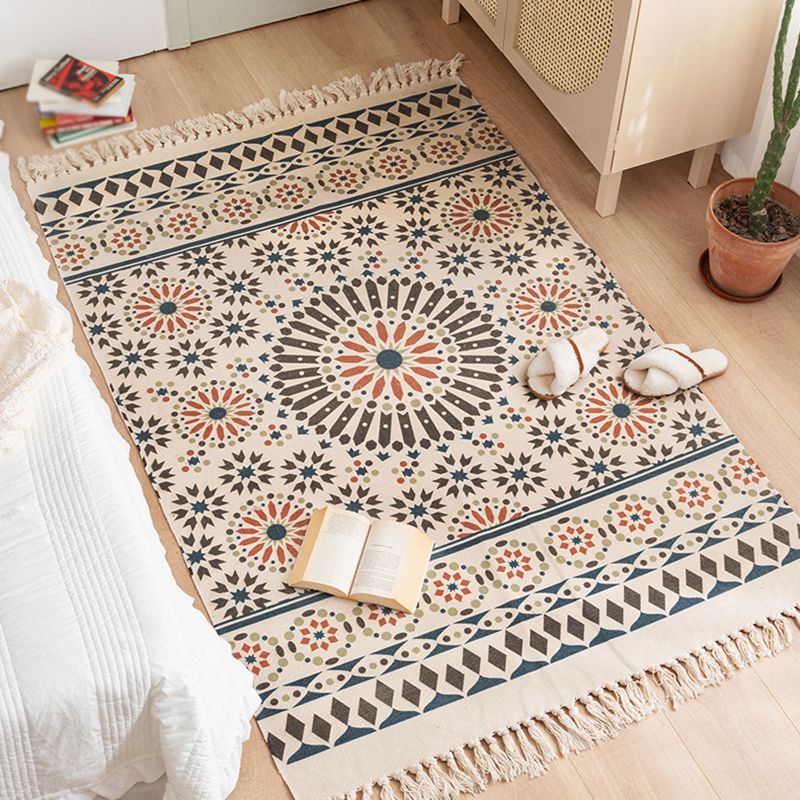 Multicolored Boho-Chic Rug Classic Cotton Blend Rug Washable Carpet with Fringe for Living Room