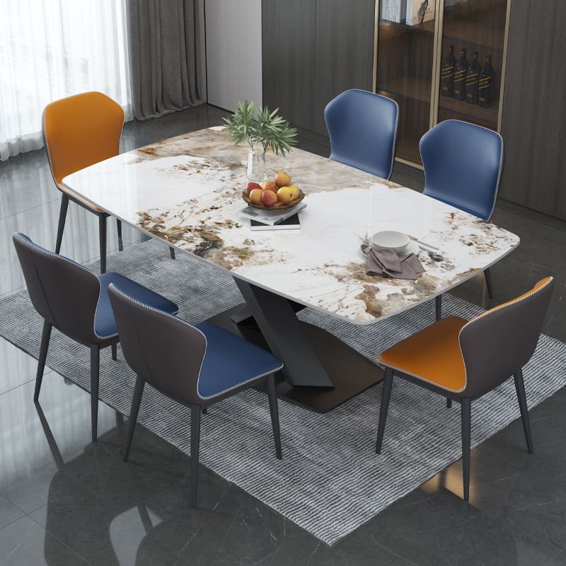 Glam Style Dinette Table Rectangle Stone Dining Room Table for Kitchen
