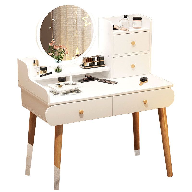 Contemporary White Vanity Dressing Table with Mirror in Solid Wood