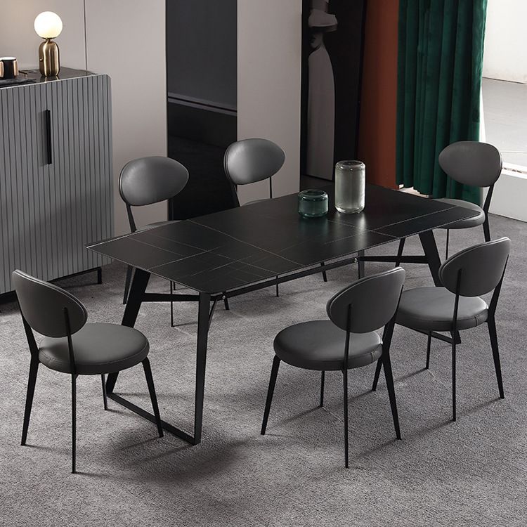 Restaurante contemporáneo Silla lateral de cuero Silla de comedor con respaldo abierto y patas negras