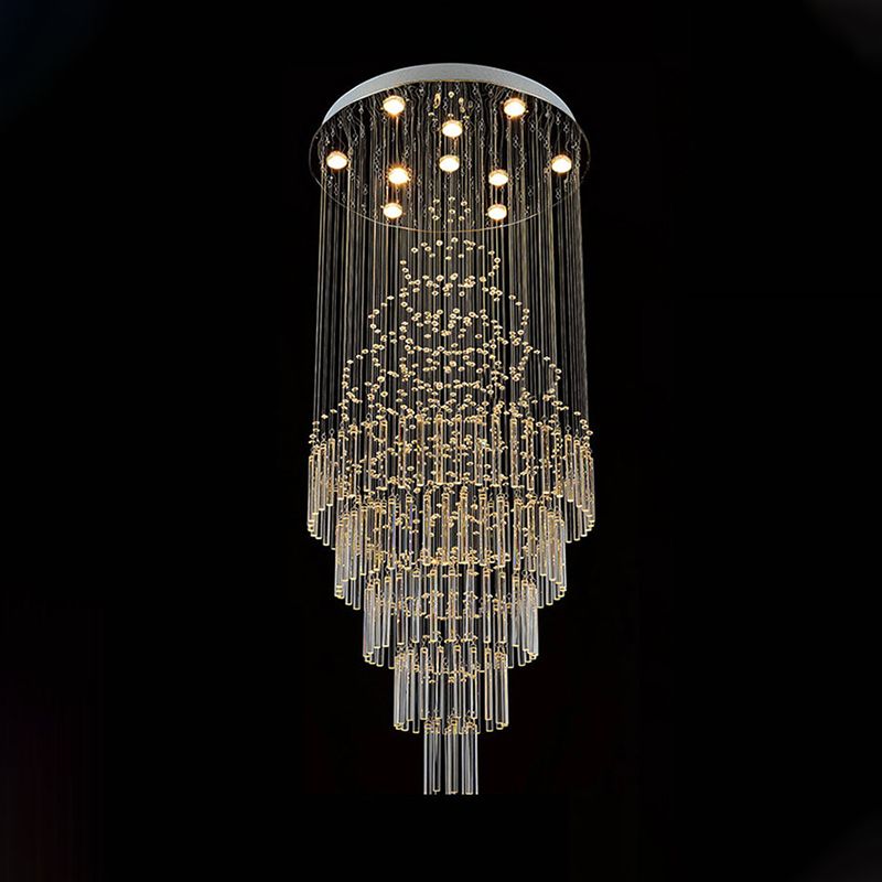Chrome Tiered Ceiling Mounted Fixture Modern Crystal Tube 4-Light Stairway LED Flushmount Light