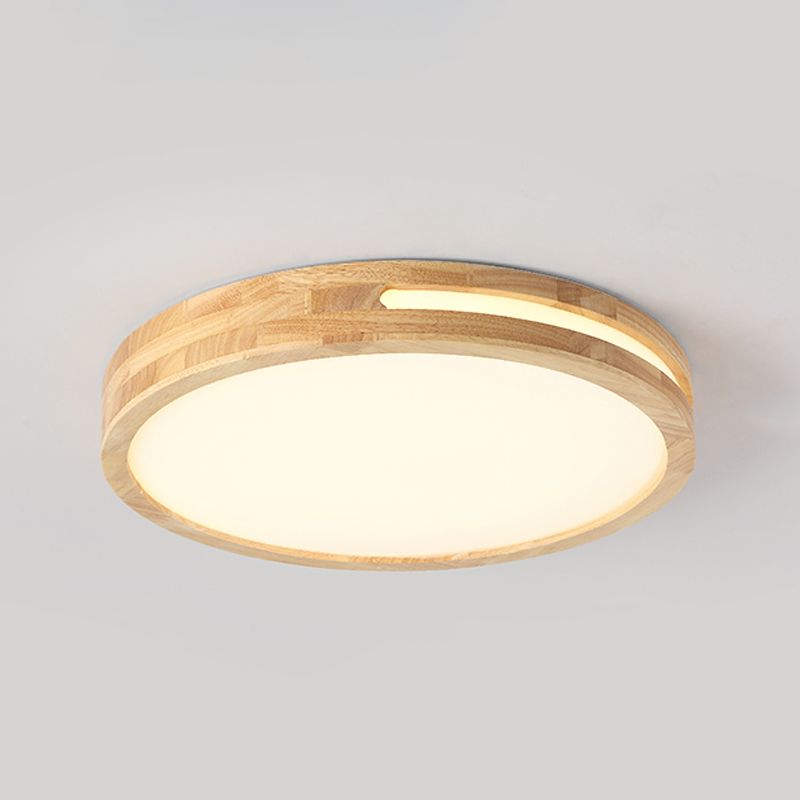 Modern Wood Flush Mount Geometric Shape Ceiling Lamp with Acrylic Shade for Living Room