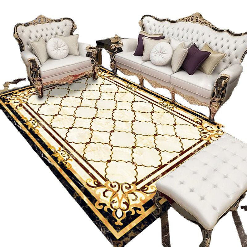 Wine Red Luxury Rug Polyester Modern Rug Non-Slip Backing Rug for Drawing Room