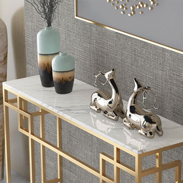 Glam Iron Console Sofa Table Rectangle Marble Console Accent Table for Hall
