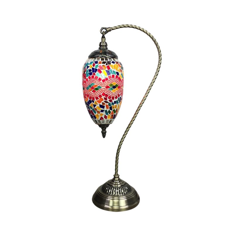 Bohemian Droplet Nightstand Light 1-Bulb Tachate Art Glass Night Lampe avec bras incurvé en rose / rouge