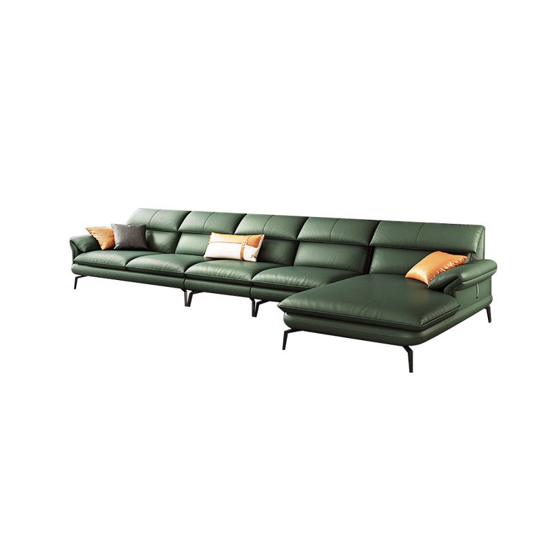 Pillow Arms Sofa in Green Modern Stain-Resistant Faux Leather L-Shape Sofa & Chaise
