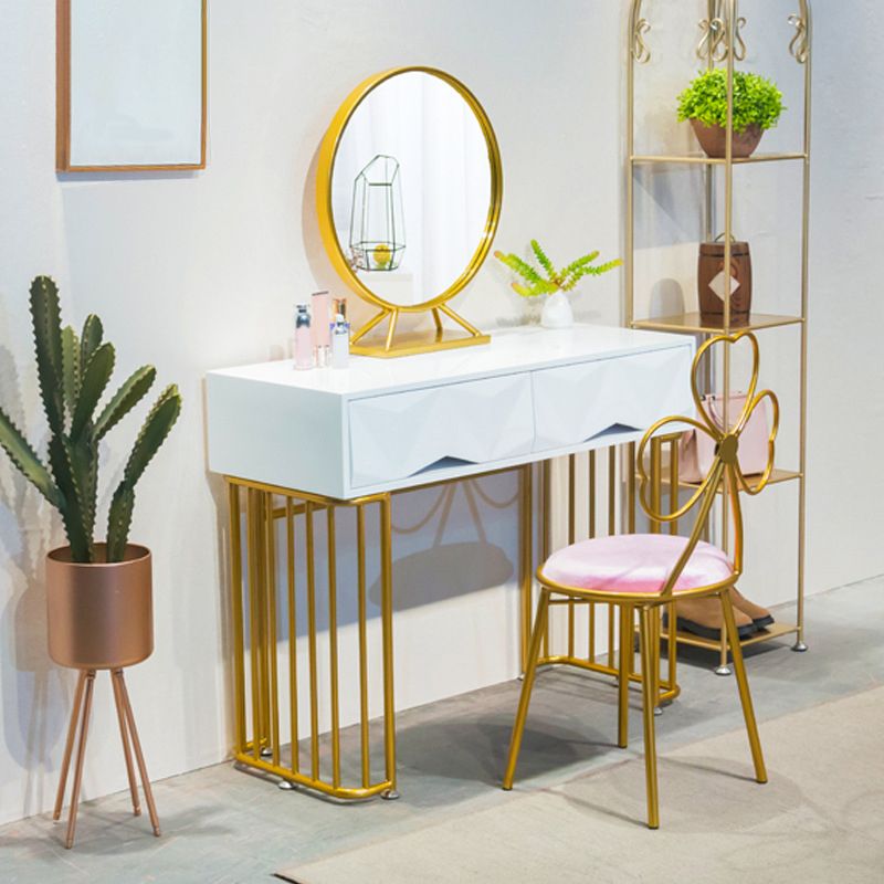 15.74" Wide White Gold Makeup Counter Glam Vanity Tables with Drawers