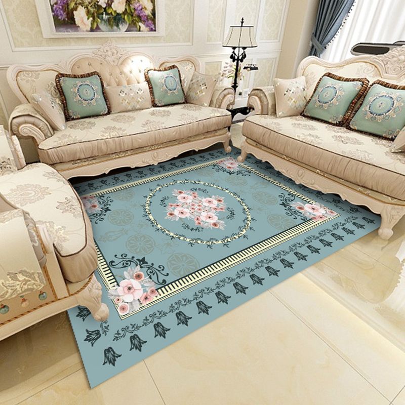 Multicolor Shabby Chic Rug Polyster Floral Printed Area Carpet Non-Slip Backing Washable Rug for Parlor