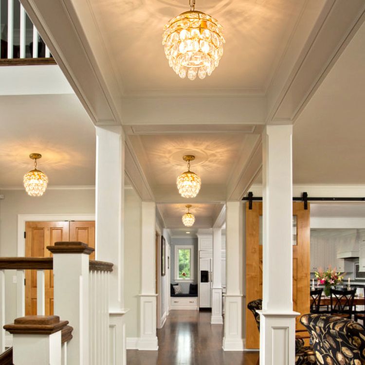 Modern 3-Light Pendant Lighting Gold Pinecone Small Chandelier with Crystal Shade