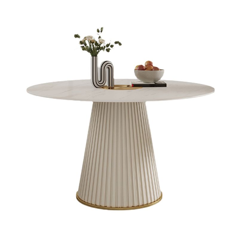 Glam Leather Dinette Set 1/3/4/5/7 Pieces Dining Table Set with Round Sintered Stone Top