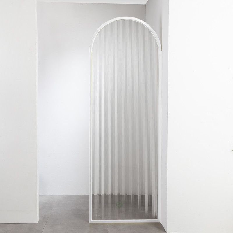 White Shower Door Frame Single Fixed Frosted Tempered Shower Bath Door
