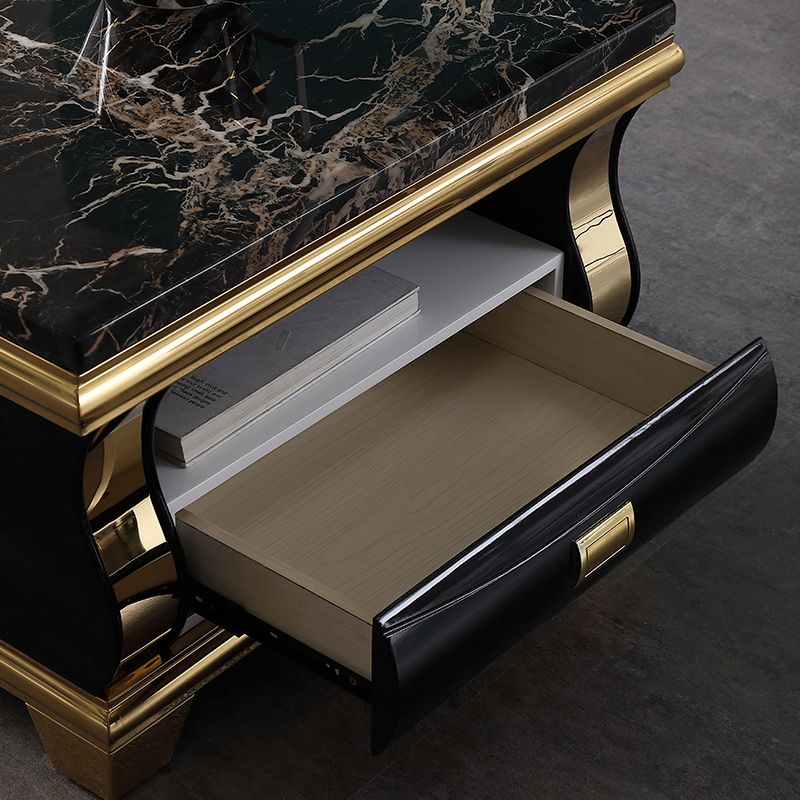 Marble Top Coffee or End Table with Storage Drawers Rectangle 4 Legs