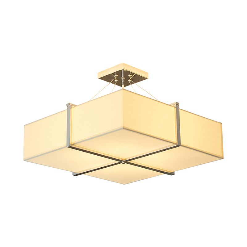 Zeitgenössische quadratische Stoff Deckenbeleuchtung 4 Lichter Halbflush Mount Light in Gold