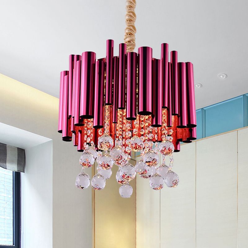 Lampada del lampadario in metallo a tubo sottile modernista 6 luci oro/rosa lampada a pendolo finitura con sfera di cristallo