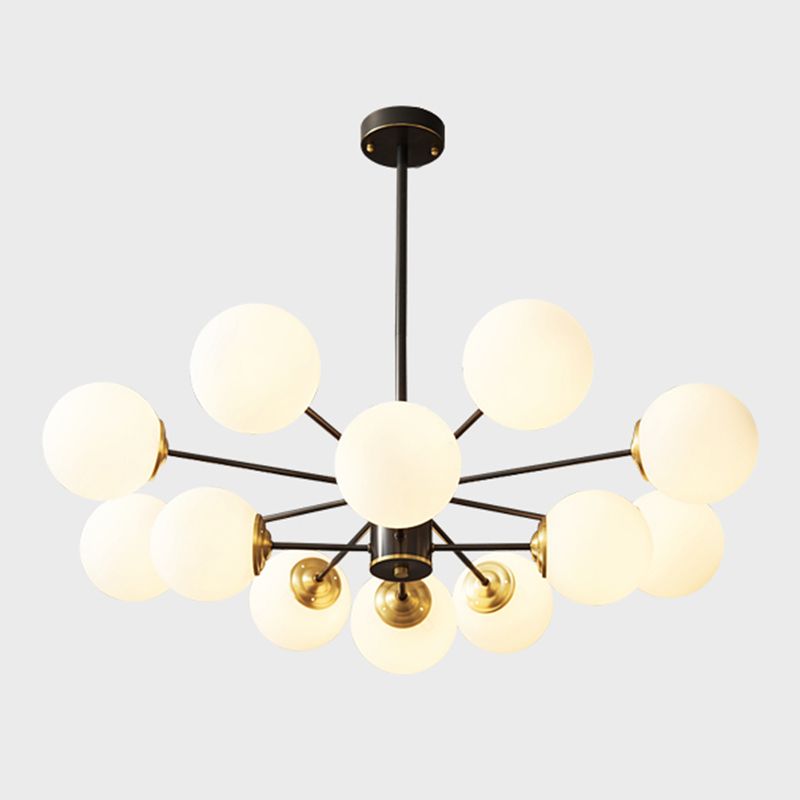 Copper Chandelier Lighting Multi-Head Hanging Light Fixtures with White Glass Shade