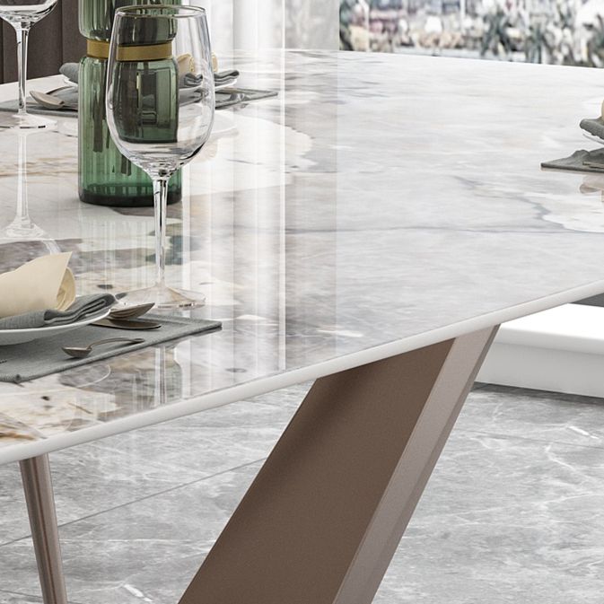 Modern Style Sintered Stone Dining Table with Standard Height Table and Rose Gold Trestle Base