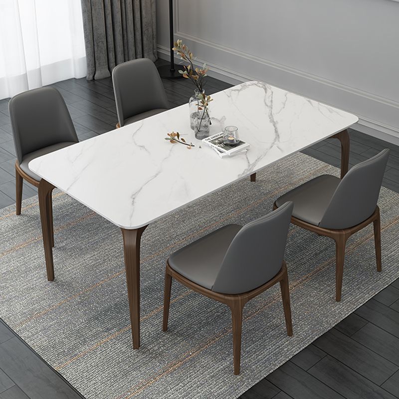 Medieval Modern Sintered Stone Table Rectangular Table with Wooden Base