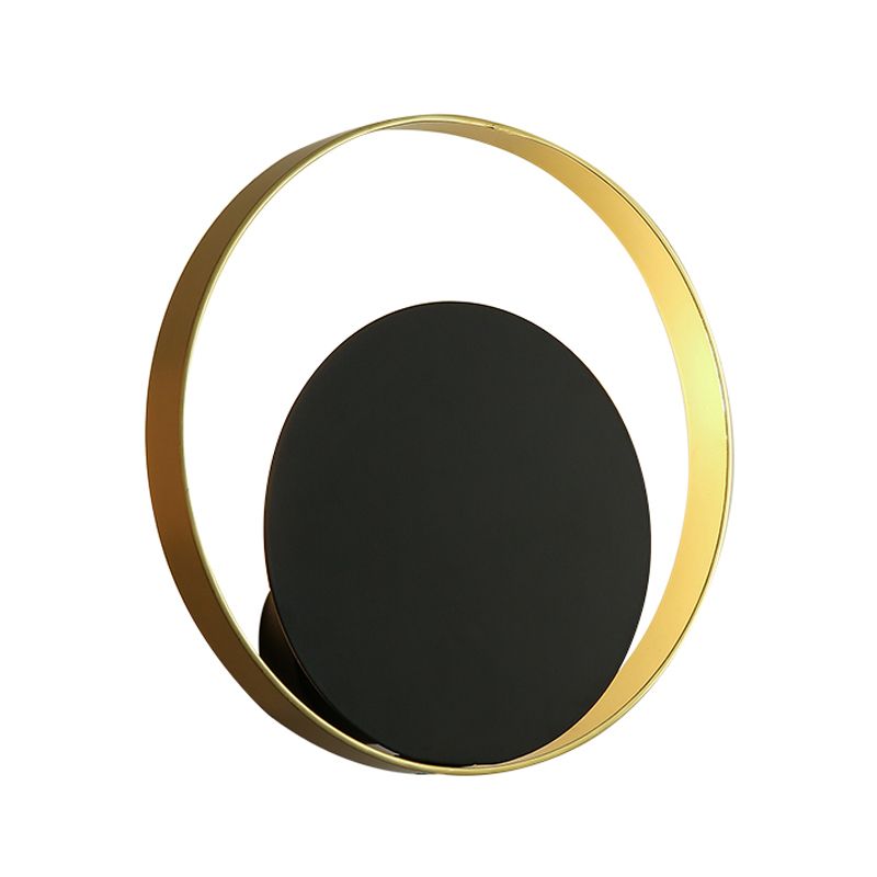 Metallic Round Sconce Light Fixture Modernist 1-Head LED Wall Lamp in Black and Gold for Corner