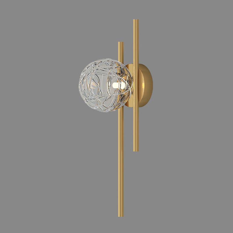 18" H Full Copper Wall Lamp Transparent Glass Globe Shade Nordic Style Metal Lines Sconce Lights for Bedroom
