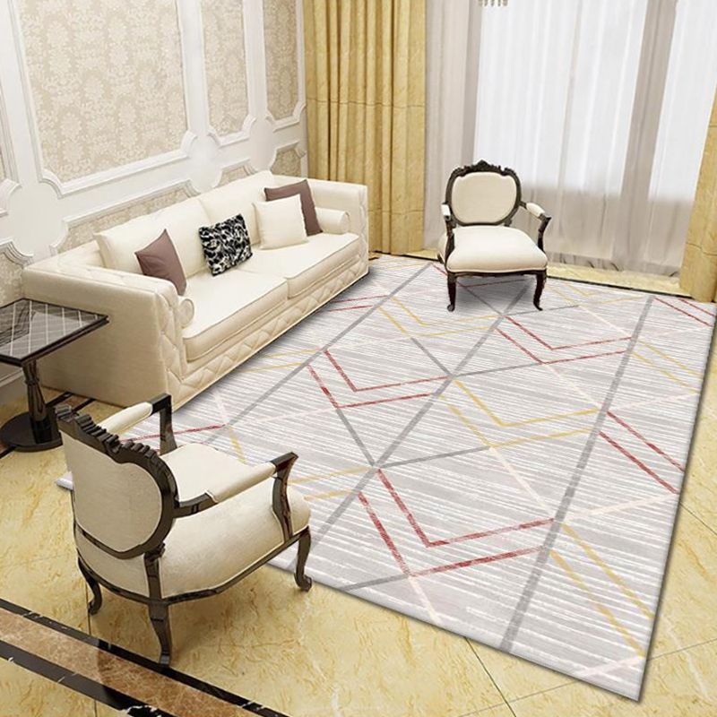 Modern Living Room Rug Multi Colored Geo Print Carpet Polypropylene Anti-Slip Pet Friendly Indoor Rug