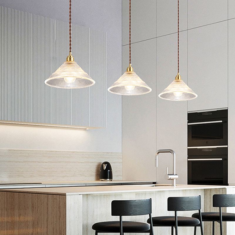Industrial Single Light Pendant with Clear Prismatic Glass for Bedside Hallway Kitchen