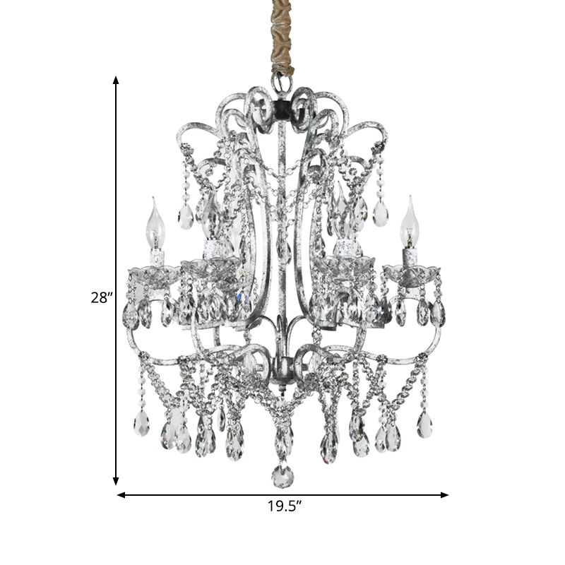Curvy Bedroom Hanging Chandelier Simple Crystal 5/6 Lights Silver Suspension Lighting Fixture
