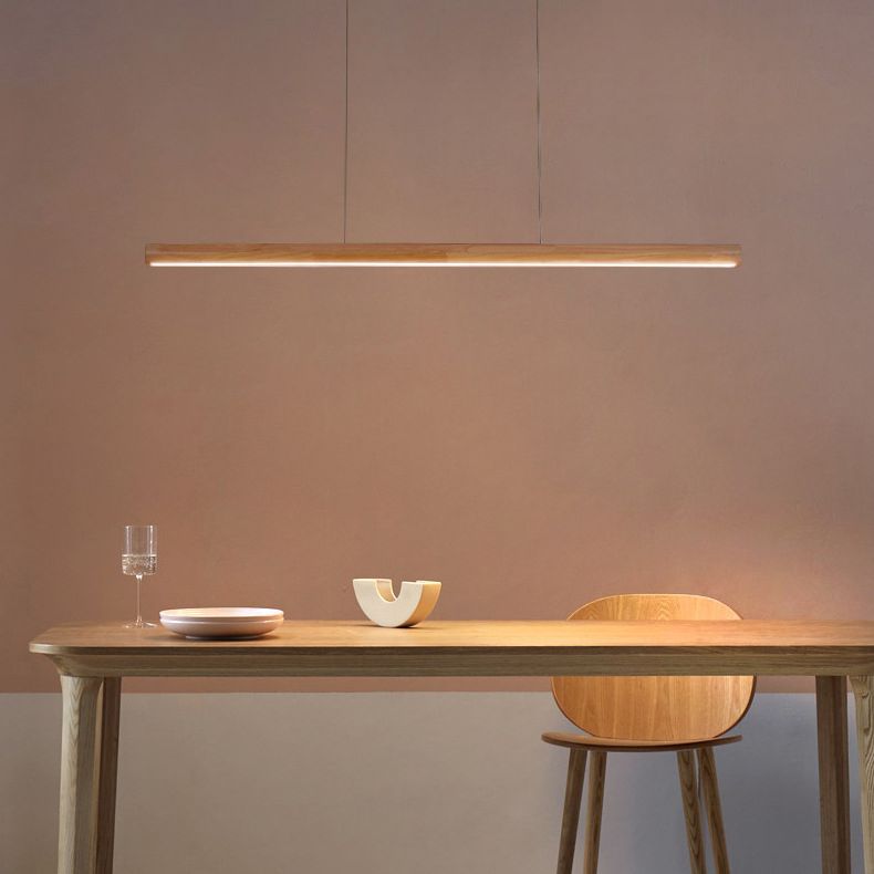 Noordse staafvormige eilandlamp houten eetkamer led lineair hanger licht in beige