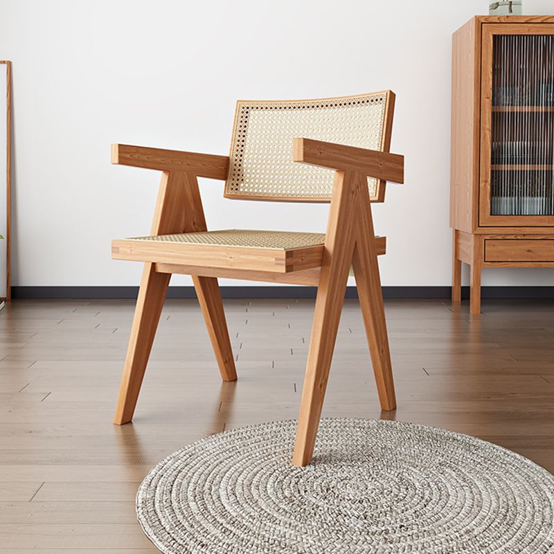Traditional Style Dining Chair Solid Wood Cane Back Arm Chair for Home
