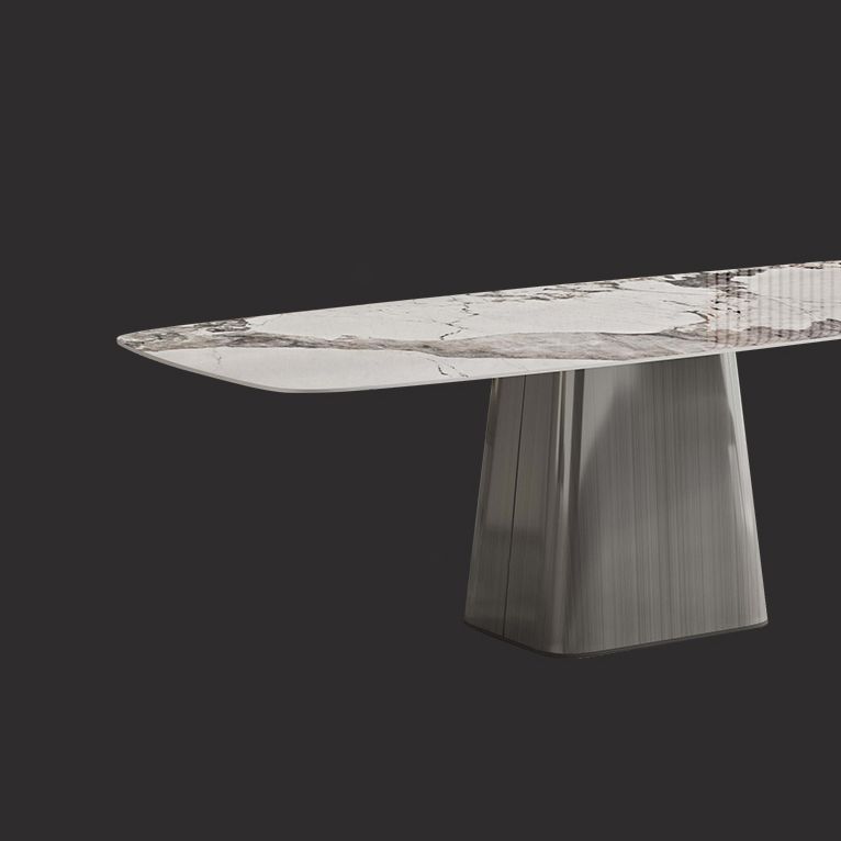 Metaal traditionele luxe rechthoekige tafel gesinterde steen binnen tafel met grijs voetstuk