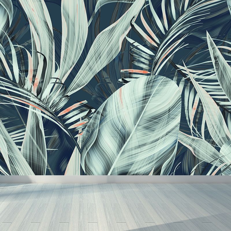 Tropical Plant Leaves Wall Mural Green Moisture Resistant Wall Art for Living Room