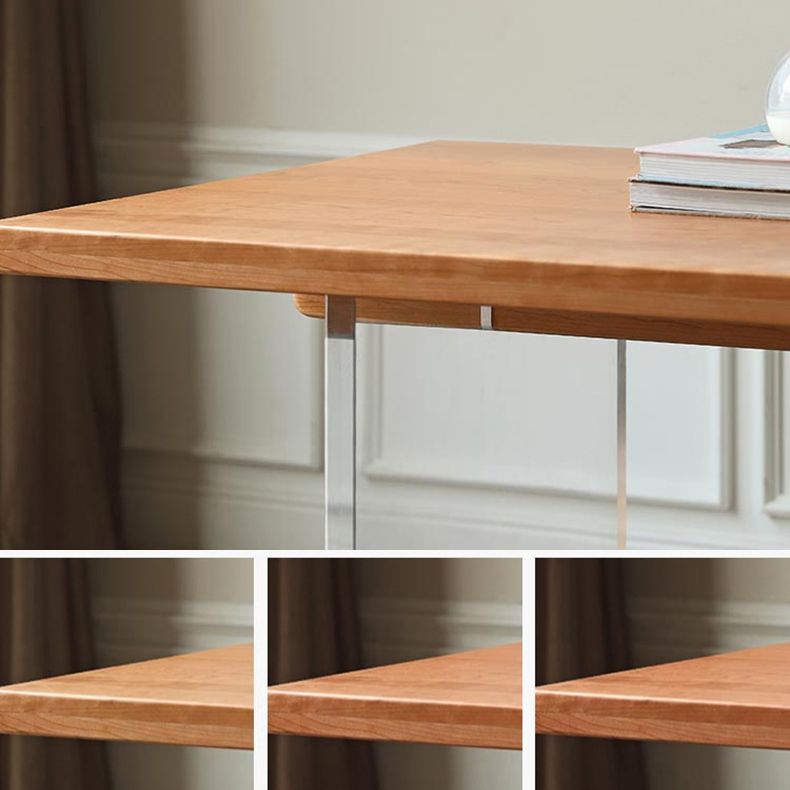 Contemporary Solid Wood Top and Acrylic Base Dining Table Set