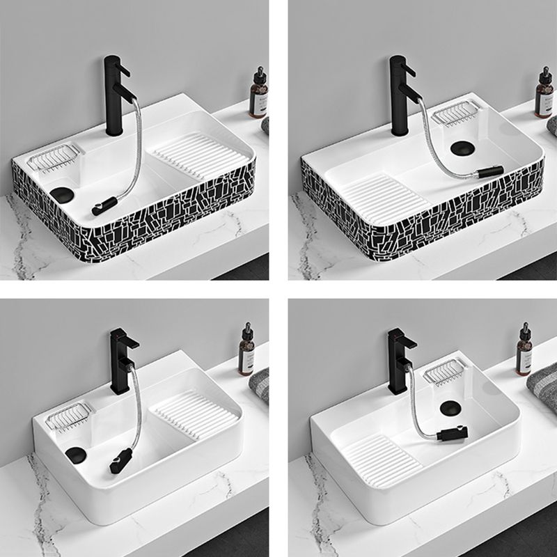 Contemporary Bathroom Sink Porcelain Solid Color Rectangular Vessel Sink with Pop-Up Drain