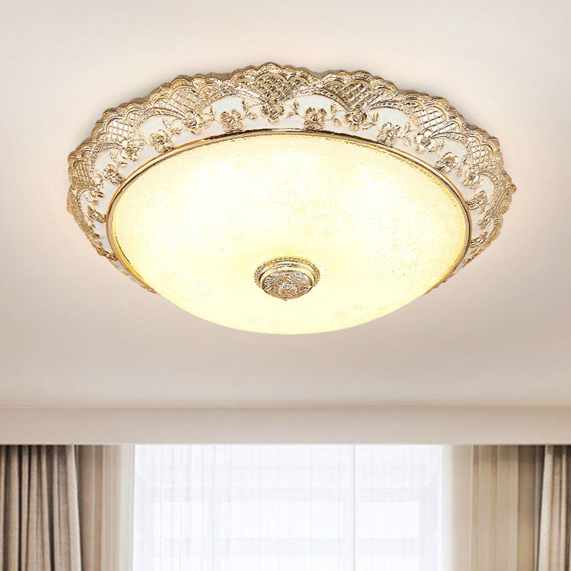 Gold LED Deckenleuchte Traditionelle Creme Glas Domed Design Flush Light for Bedroom, 12 "/16" /19.5 " Breite