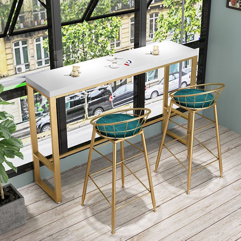 Glam Bar-height Table Solid Wood Top Pub Table with Gold Metal Base